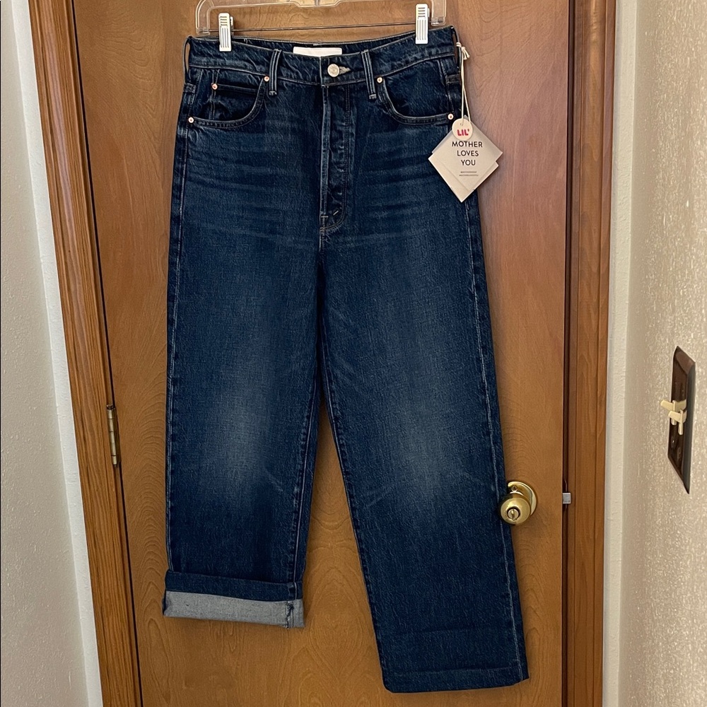 MOTHER Women's Lil Spitfire Nerdy Cuff Dark Blue Straight Leg Jeans, size 26